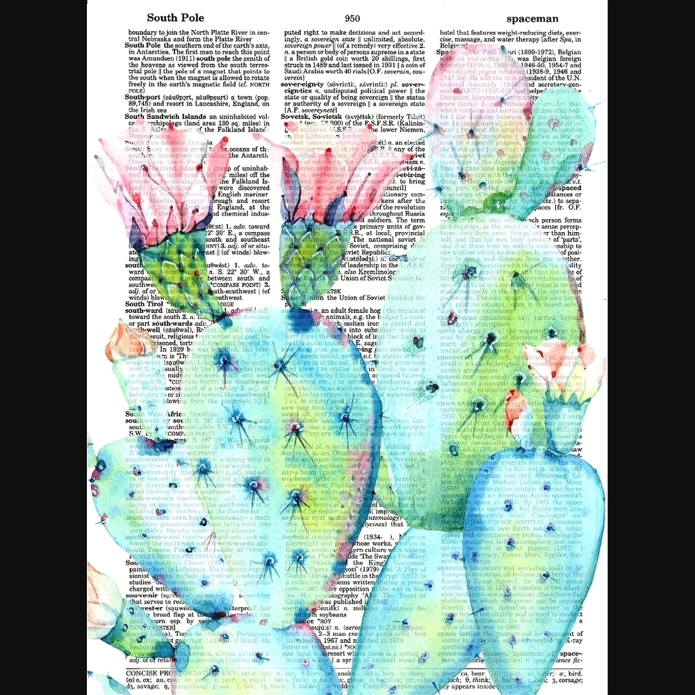 Pastel Cactus Blossom Dictionary Art Print Decor - Picture 1 of 4